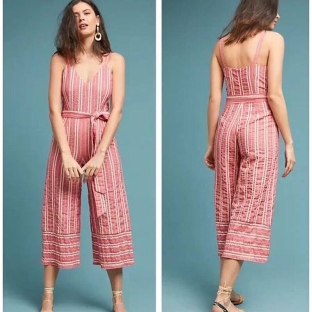 Anthropologie ett:twa robin striped cropped jumpsuit romper xs